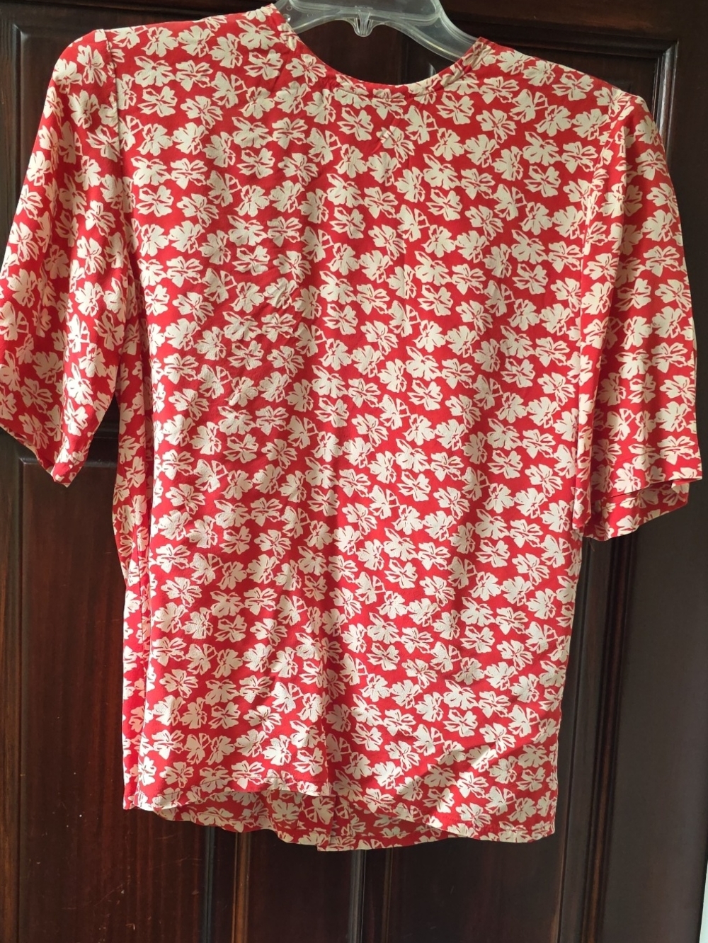Mark Shale Red Floral Short-Sleeve Silk Shirt Size 4